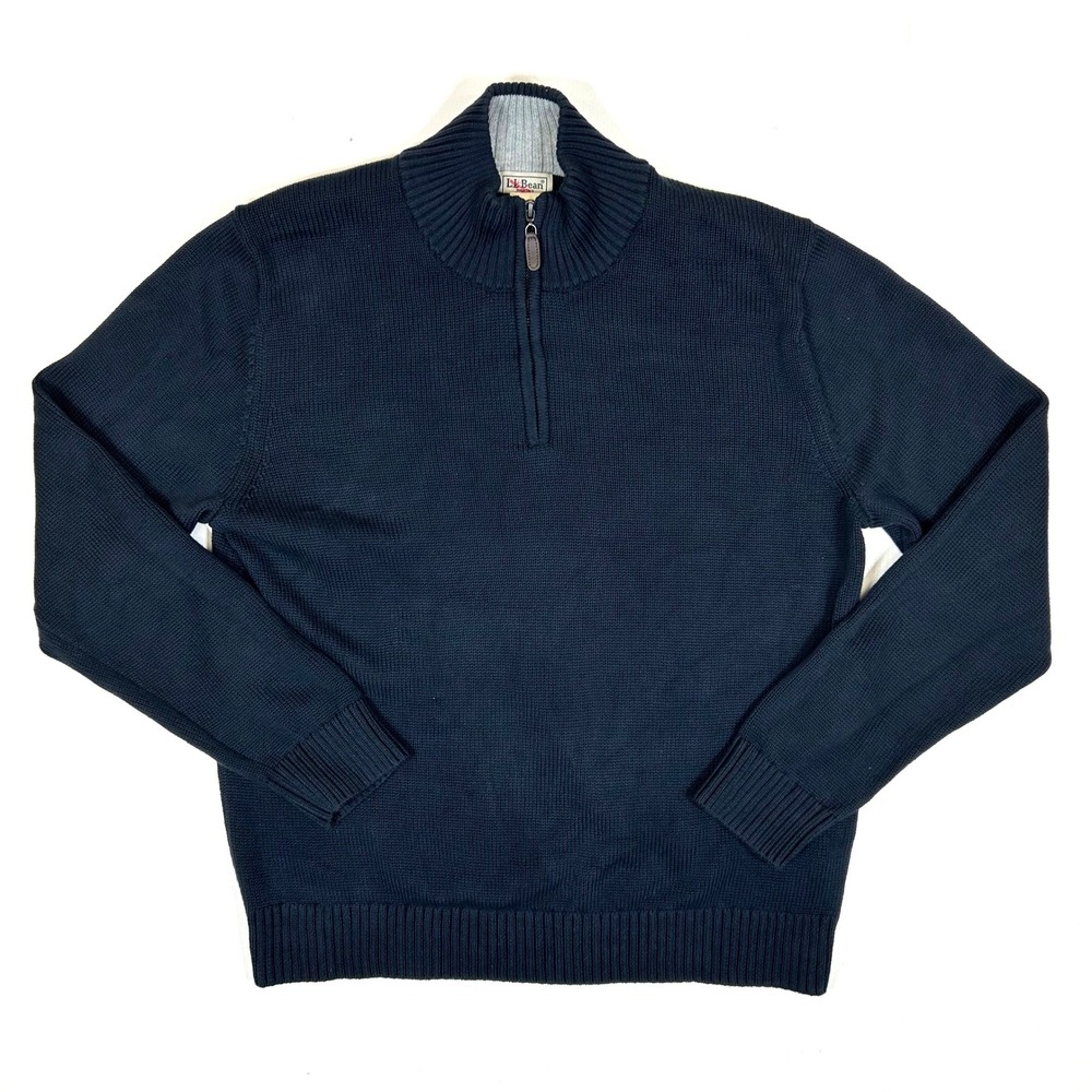 LL Bean Mens Navy Blue 100% Cotton Quarter Zip Pullover Sweater Large 287736